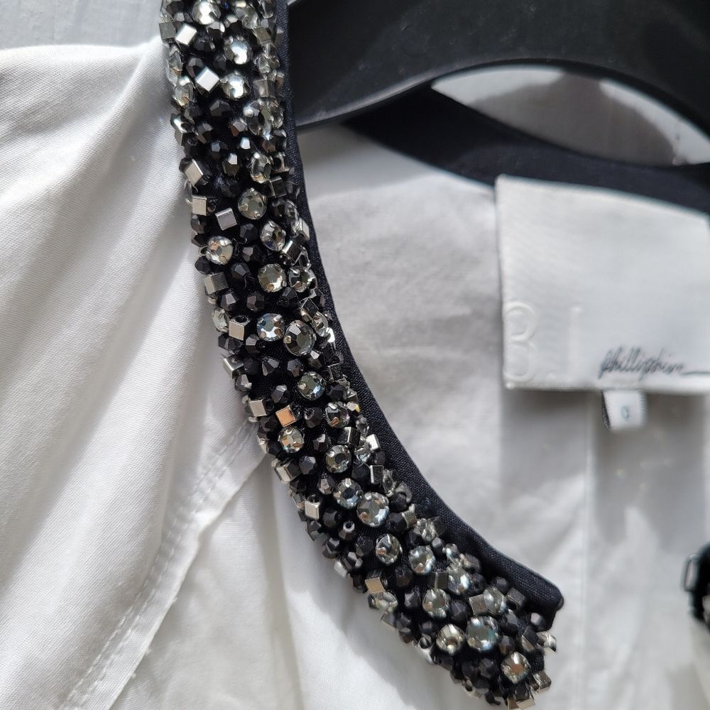 Phillip Lim white top shirt beaded black collar - Picture 3 of 10